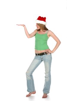 Santa Hat Woman With Hand Out Stock Photos Santa Hat Woman With Hand Out Stock Photos