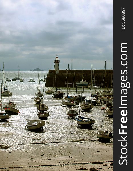 Port in britain france at the evening