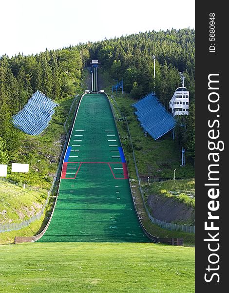 Ski jumping ramp in summer