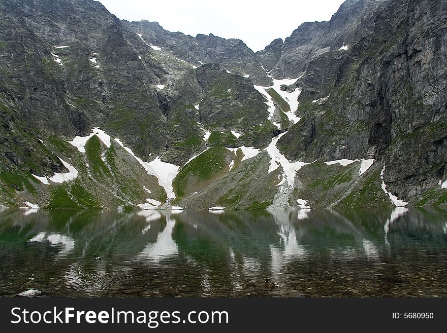 High mountains with snow and ice over lake. High mountains with snow and ice over lake