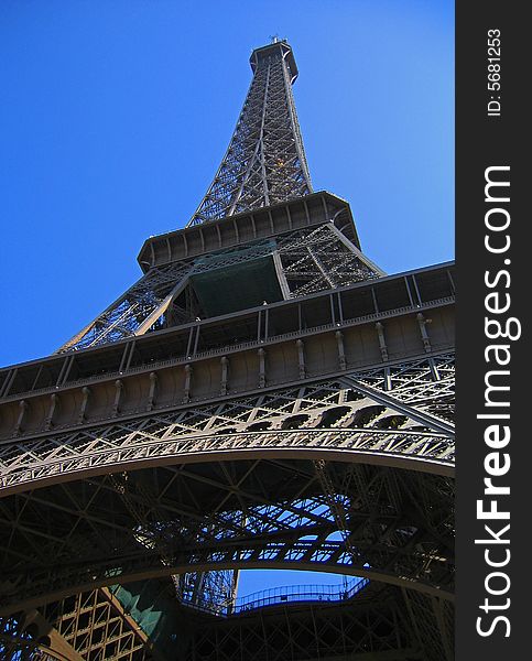 A view of Eiffel Tower from the base of the structure.