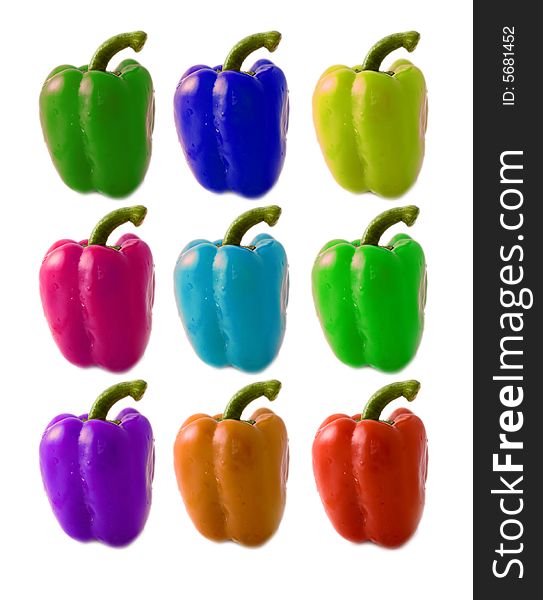 Various colors Big pimiento on white background, very lovely color and shape