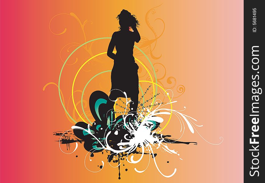 Illustration of a female silhouette and grungy patterns