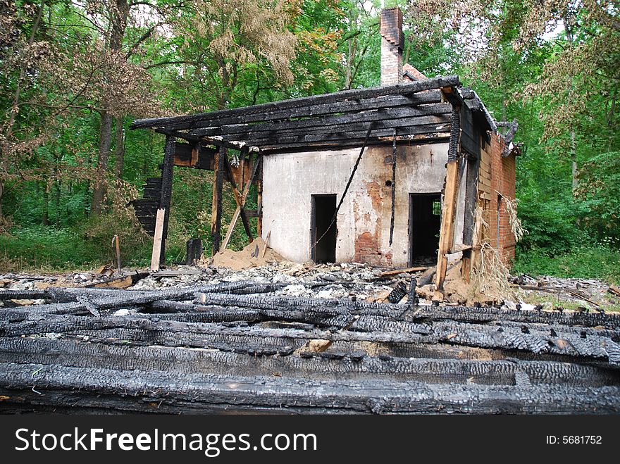 Shot of a burned down house. Shot of a burned down house