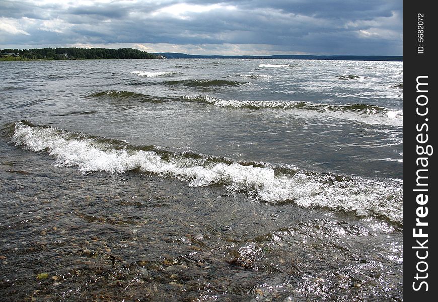 Waves on lakeside