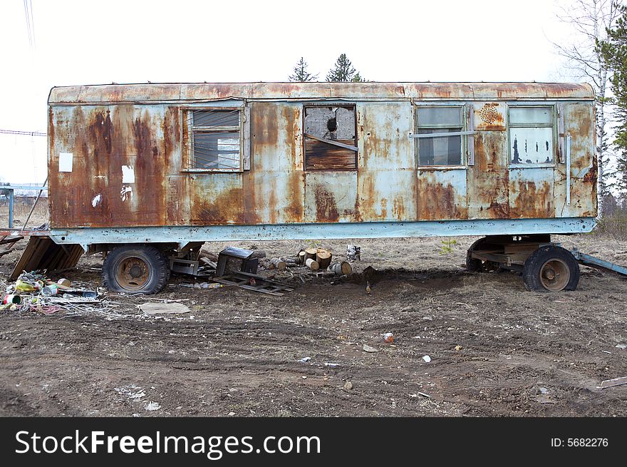 Old grunge trailer with windows  outdoors