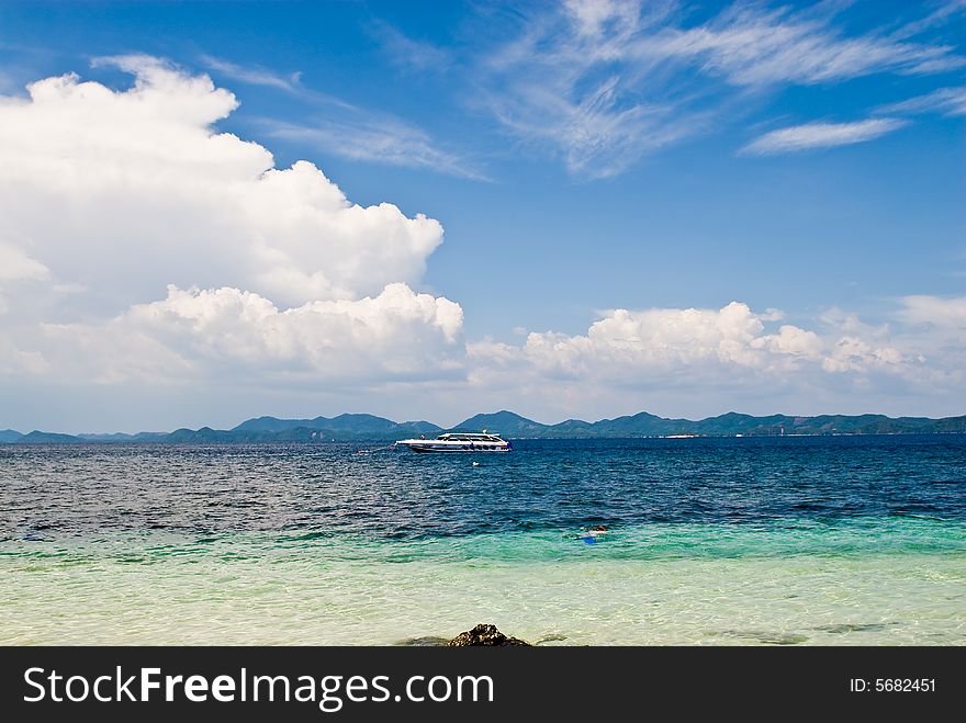 White yacht in a bay, Andaman sea, Thailand