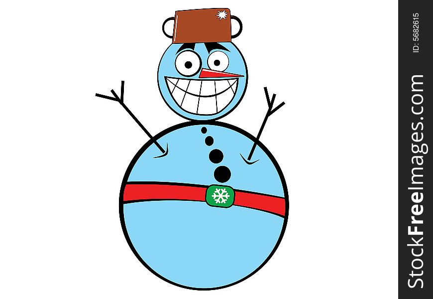 Cartoon snowman with pot hat and red belt