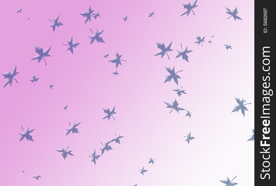 Puff leaves in the pink sky. Coloured picture.