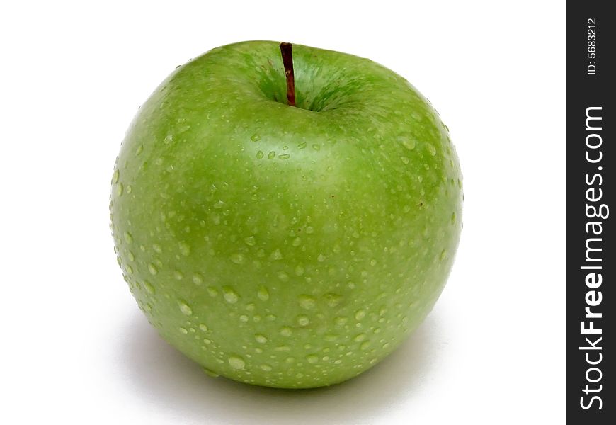 Apple with drops on white background. Apple with drops on white background