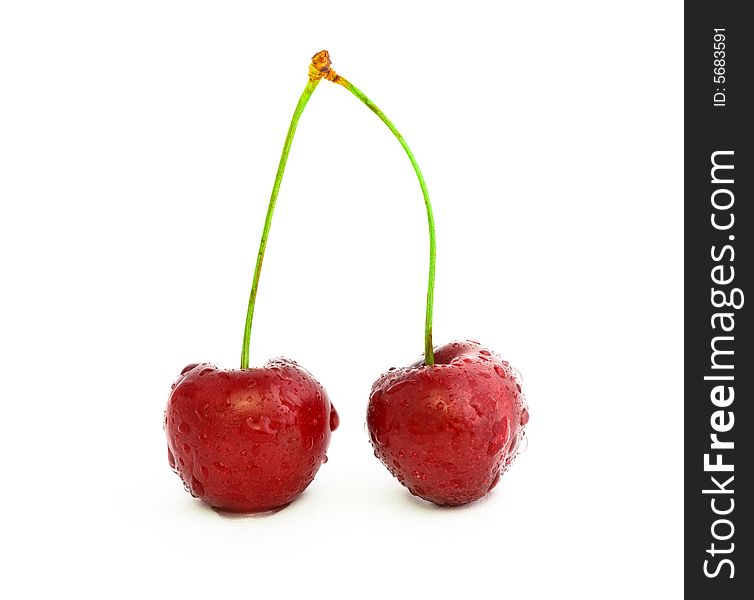 High resolution image of wet fresh cherries