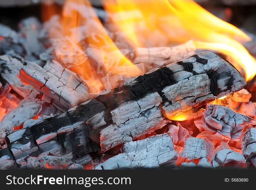 Burning fire wood in fireplace