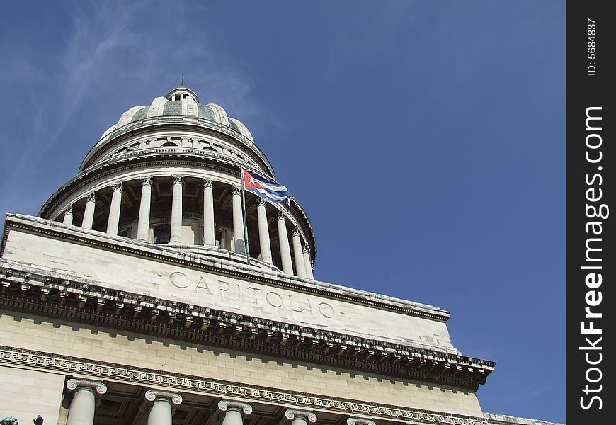 Havana S Capitol Dome, And Cuban Flag