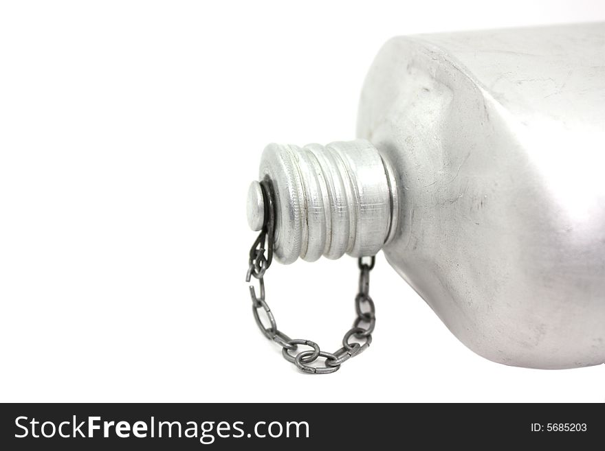 The Aluminum flask with water on white background.