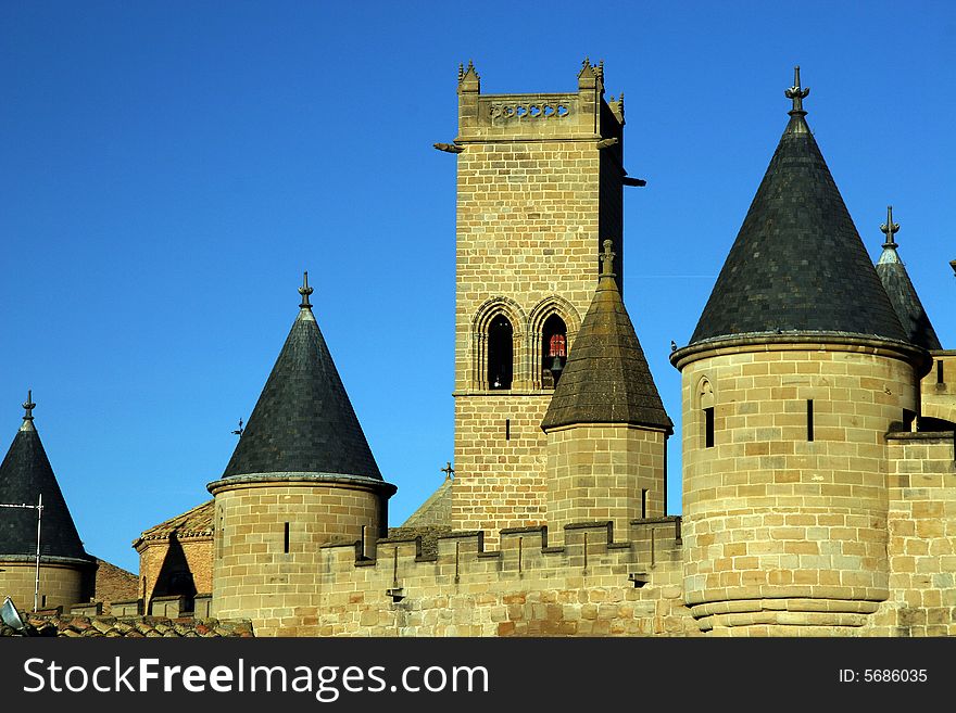 Towers of castle Olite in Navarra, Spain