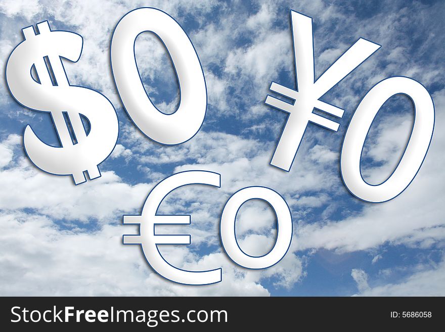 Sky dollar, yen and euro symbols. Sky dollar, yen and euro symbols.