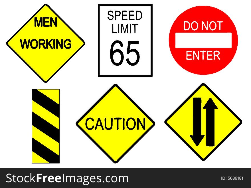 Street signs against a white background with clipping path