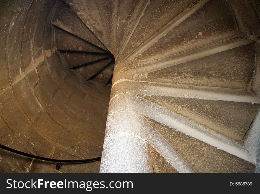 Back side of stairs in a tower of castle in Olite, Navarra, Spain