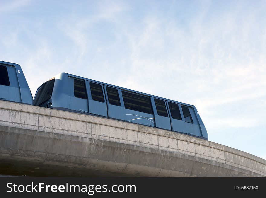 A shot of the monorail leaving the San Francisco airport. A shot of the monorail leaving the San Francisco airport.