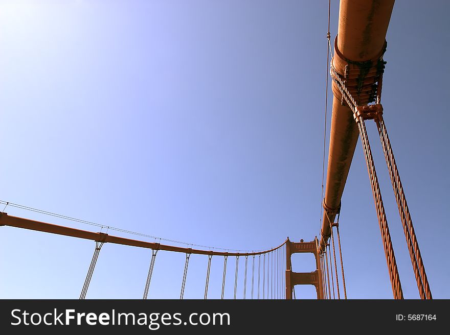 A shot of the supporting cables of the Golden Gate Bridge. A shot of the supporting cables of the Golden Gate Bridge.