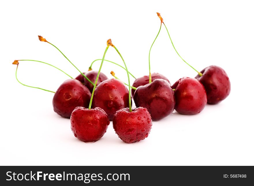 High resolution image of wet fresh cherries