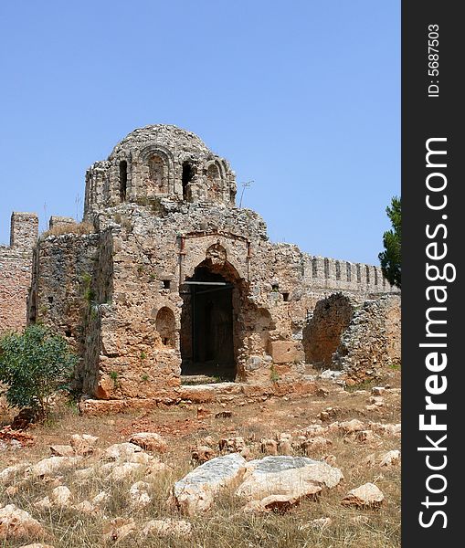 Alanya castle detail with blue sky. Alanya castle detail with blue sky