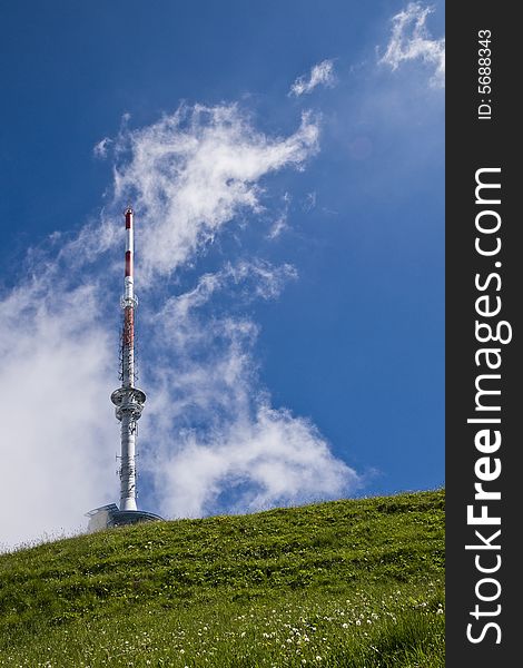 Antenna tower on the top of the mount Rigi, Switzerland, at 1800 m.