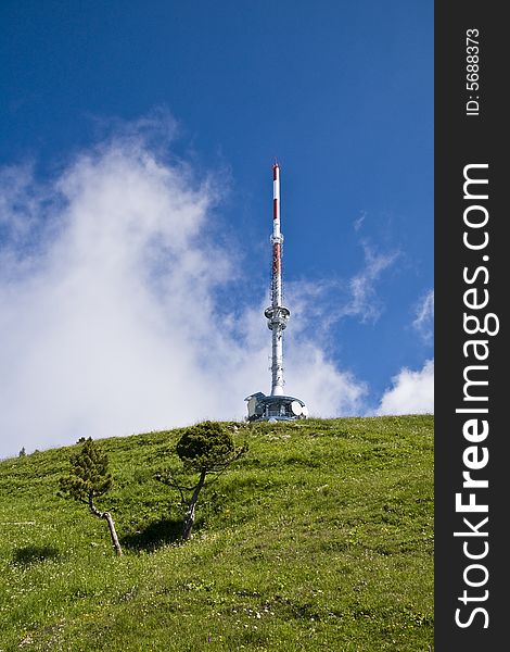 Antenna tower on the top of the mount Rigi, Switzerland, at 1800 m.