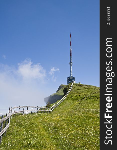 Antenna tower on the top of the mount Rigi, Switzerland, at 1800 m.