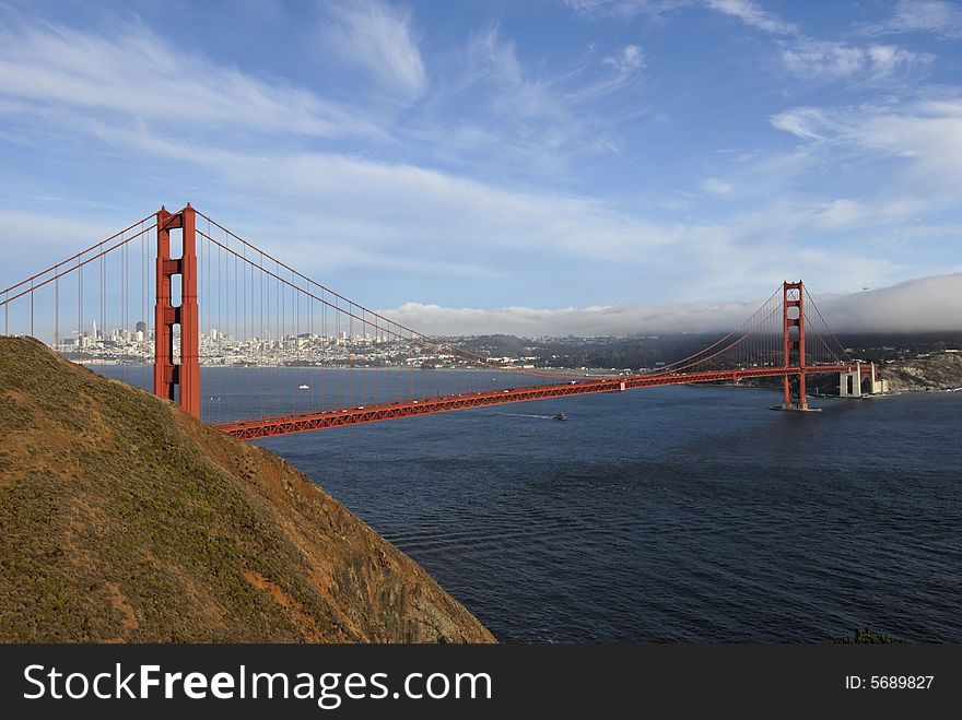 San Francisco and the Golden Gate Bridge in from the Marin Headlands. San Francisco and the Golden Gate Bridge in from the Marin Headlands
