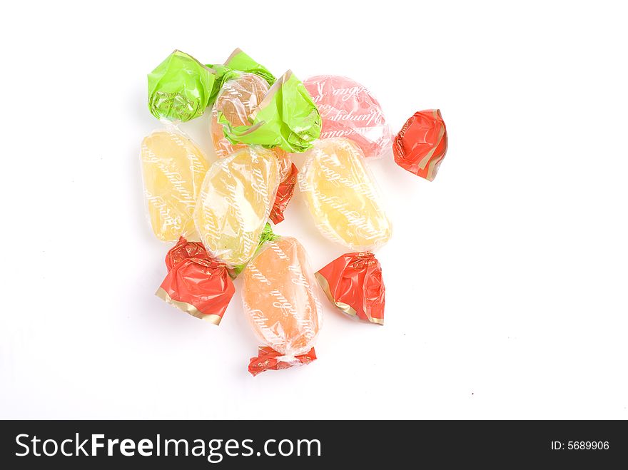 Sweet color candyes at isolated white background