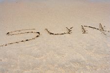 The Word SUN Written In Sand Royalty Free Stock Photos The Word SUN Written In Sand Royalty Free Stock Photos