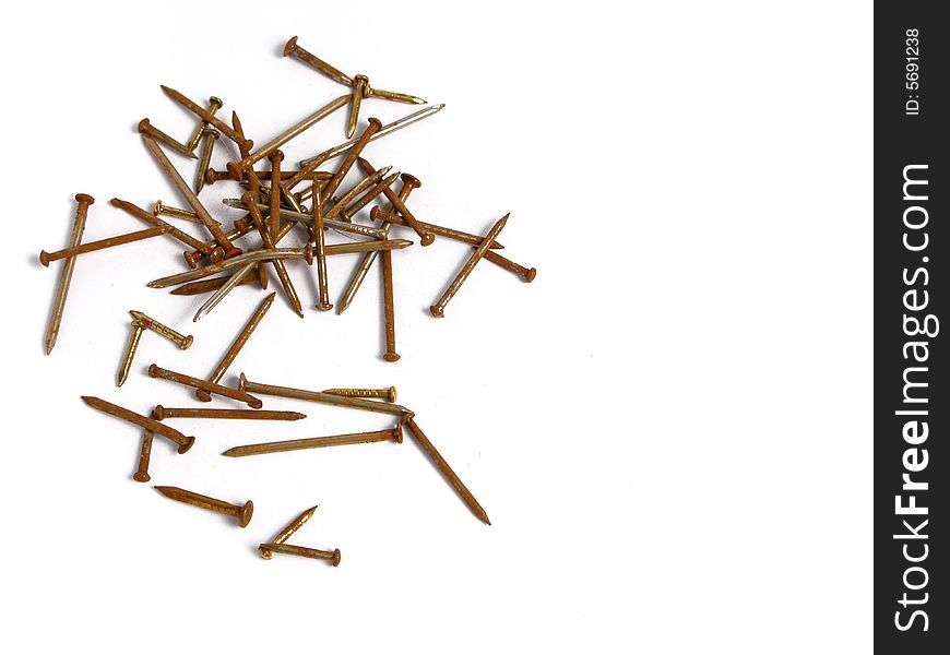 Rusty nails on white background
