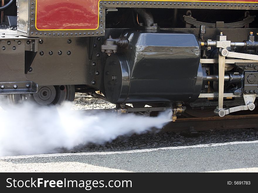 Red and black steam train Aberystwyth Wales