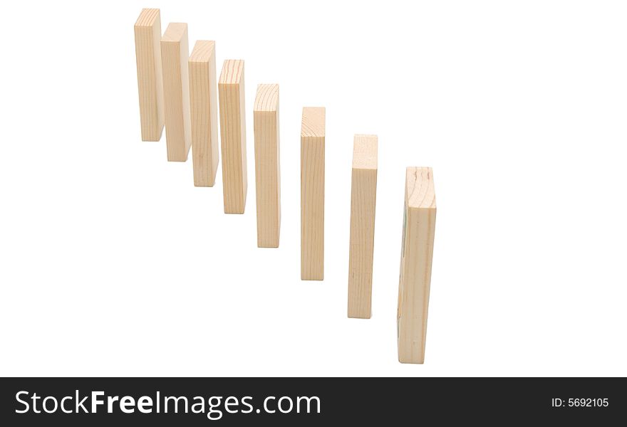 Row of wooden blocks isolated on white