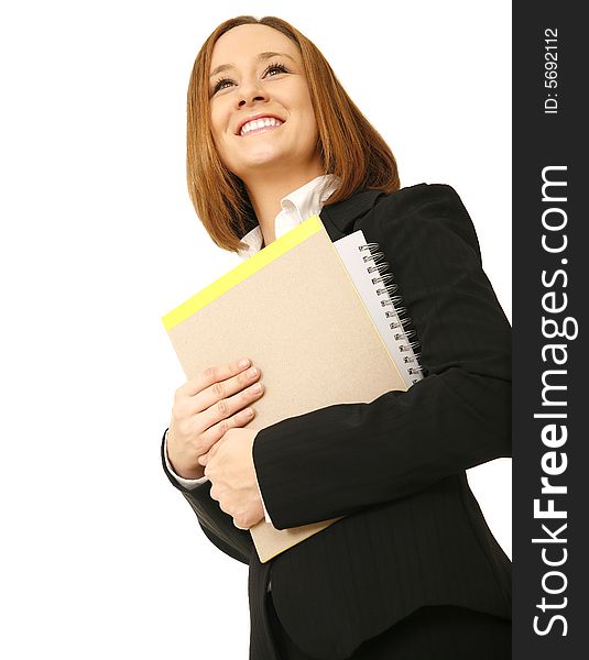 Happy Business Woman Carrying Files