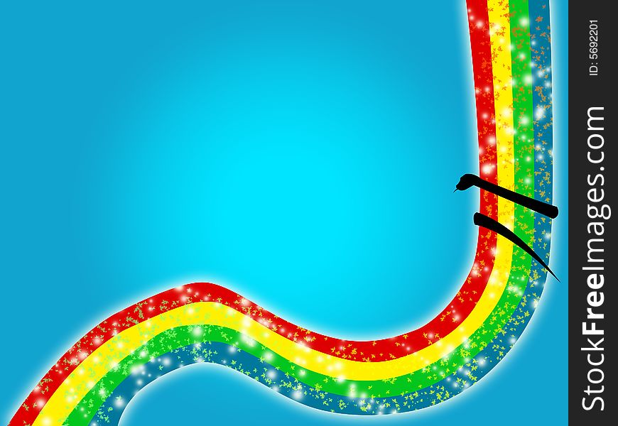 Colorful shiny rainbow with snake silhouette. Colorful shiny rainbow with snake silhouette