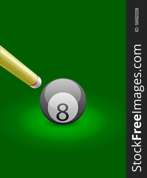 Vector illustration of a billiard ball with stick at the left side. Vector illustration of a billiard ball with stick at the left side