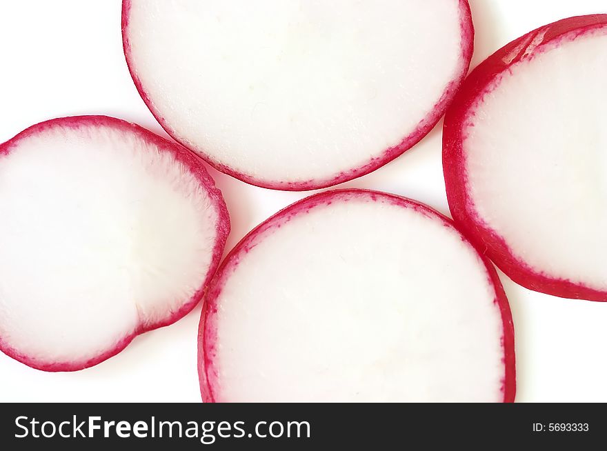 Detail of light radish on the white background. Detail of light radish on the white background