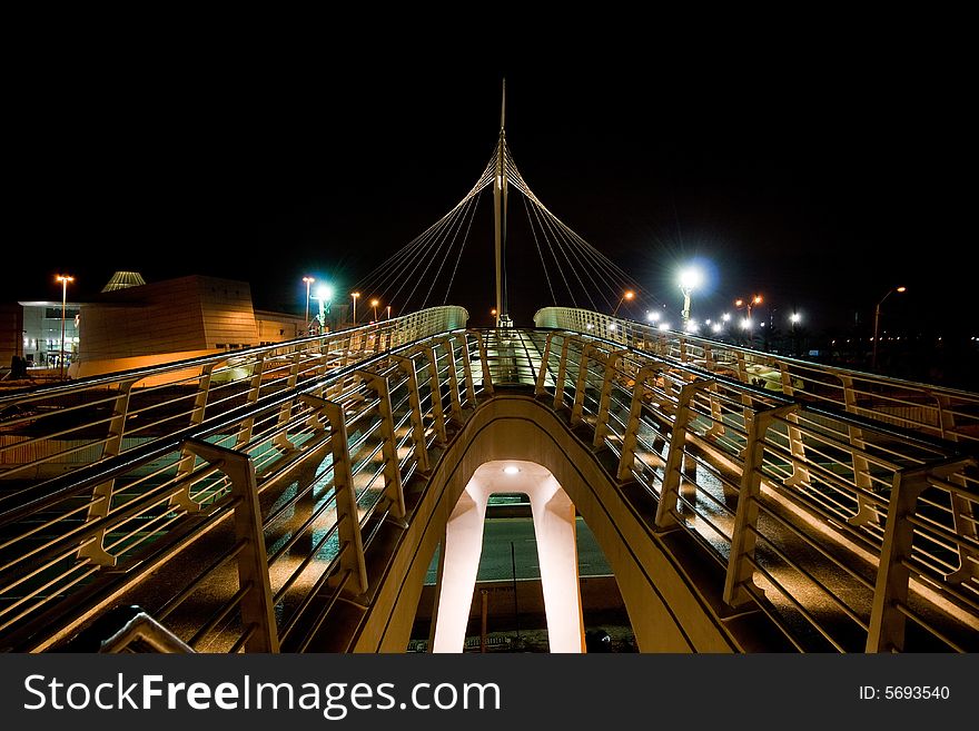 Part of pedestrian bridge at night