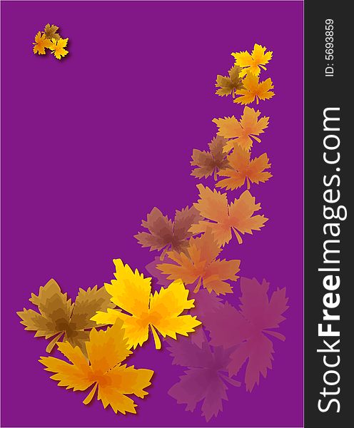 Gold autumn leaves on brightly Violet background. Gold autumn leaves on brightly Violet background