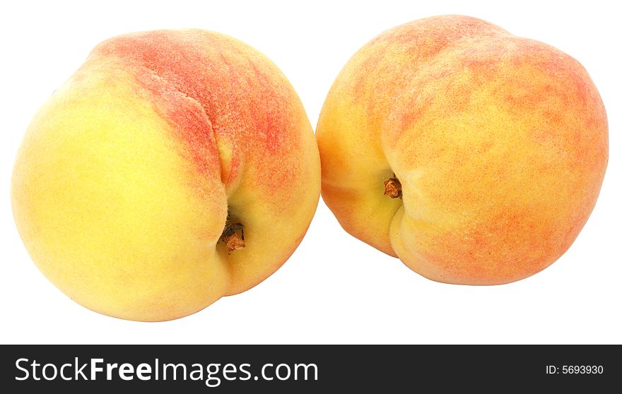 Nice fresh isolated peaches over white with clipping path