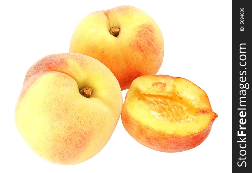 Nice fresh peach isolated over white with clipping path