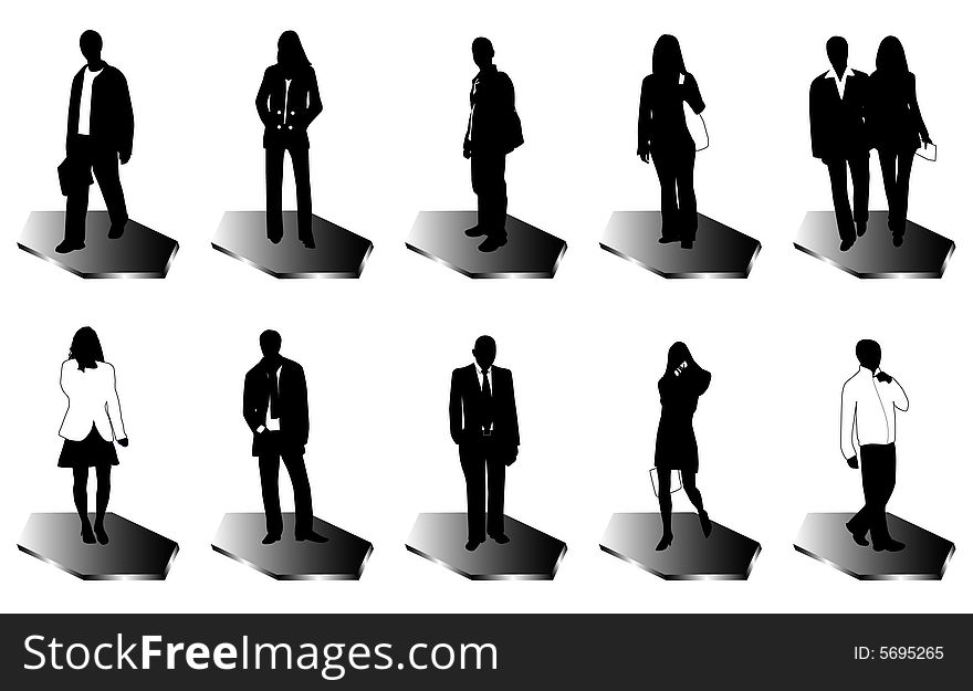 Illustration of business people, black, white