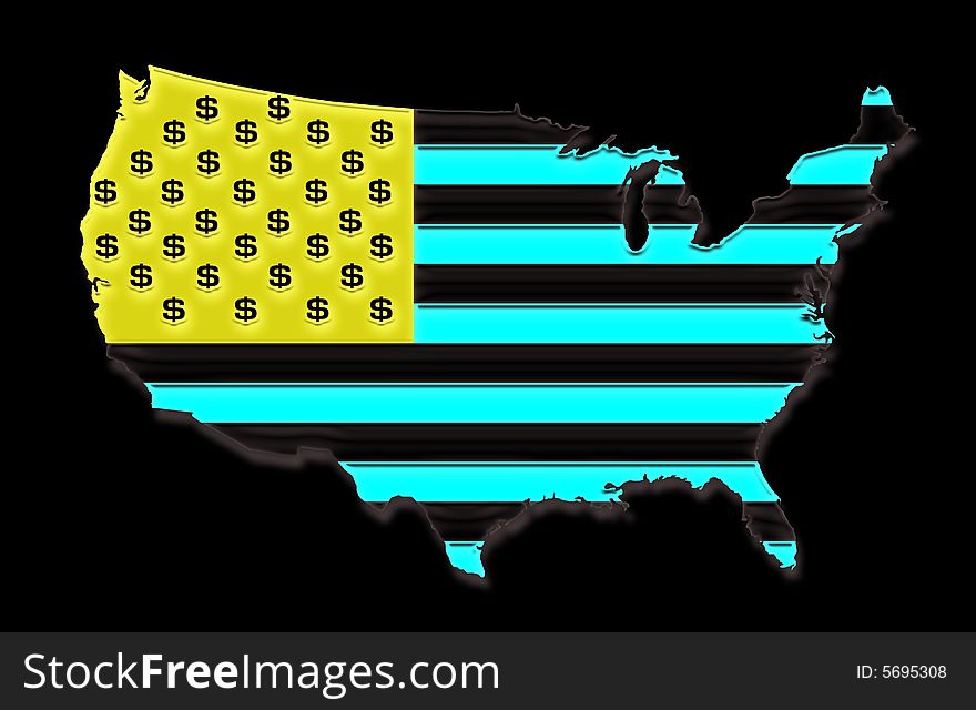 USA and the american flag with dollar-stars. USA and the american flag with dollar-stars