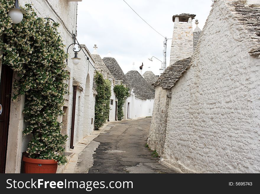 Trulli, the ancient and typical rural houses in Alberobello, region of Puglia, Italy