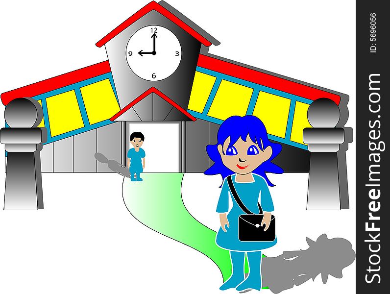 Vector illustration of students in school