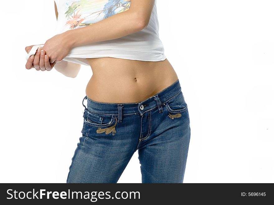 Slim woman wearing blue-jeans. Slim woman wearing blue-jeans