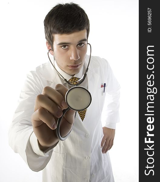 Young doctor with overall and stethoscope