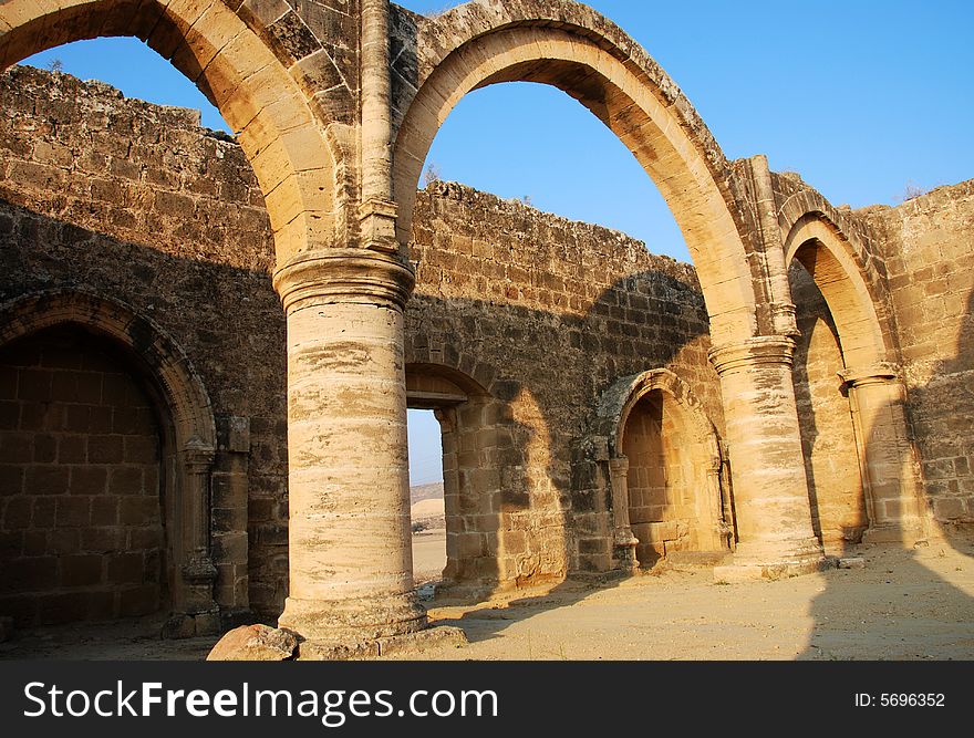 Ancient temple with columns and pillars form an old village in CYPRUS